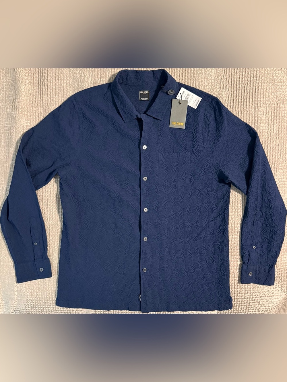 NWT Todd Snyder Navy Seersucker Camp Collar Shirt Large Made in Portugal $168
